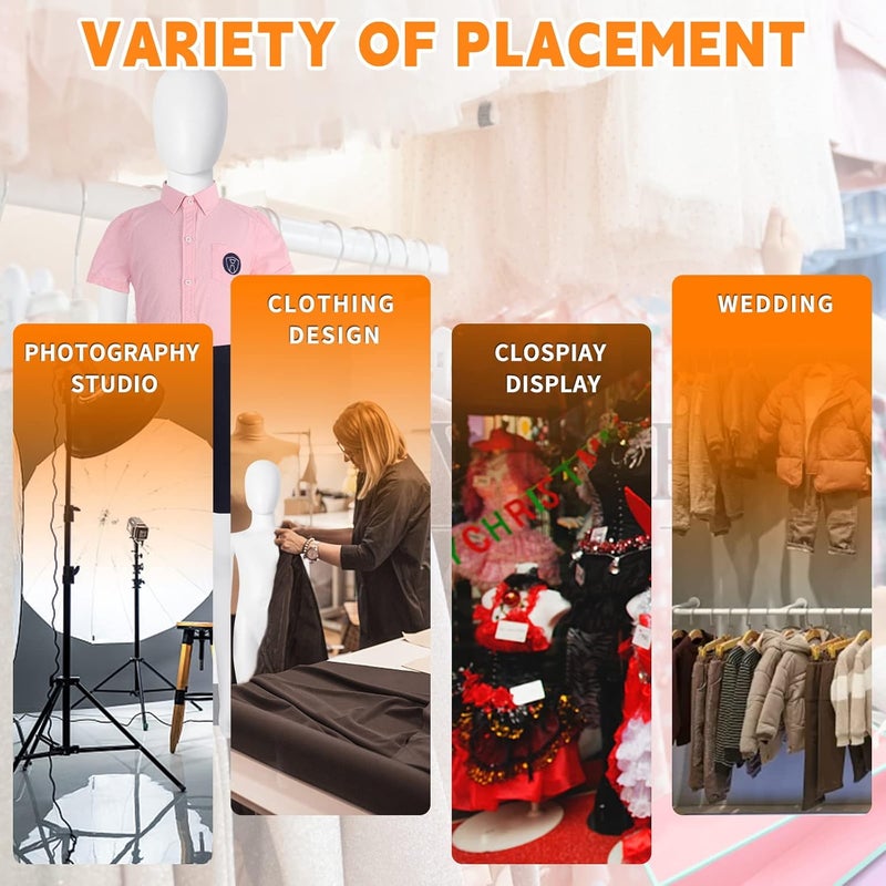 SHAREWIN Kid Mannequin Full Body Adjustable Faceless Mannequin Torso Child Dress Form Realistic Adjustable Detachable Manikin Body Display with Metal Base for Children 43.3 Inches - Image 5